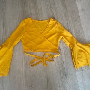 Yellow Bell Sleeve Wrap Top